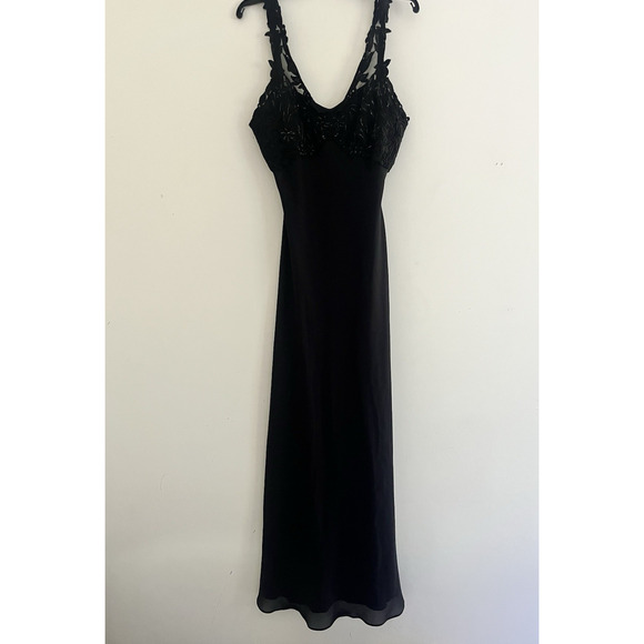 VTG Fiesta Chiffon Gown Medium Black Glitter Babydoll Whimsigoth Prom Formal - Picture 1 of 12